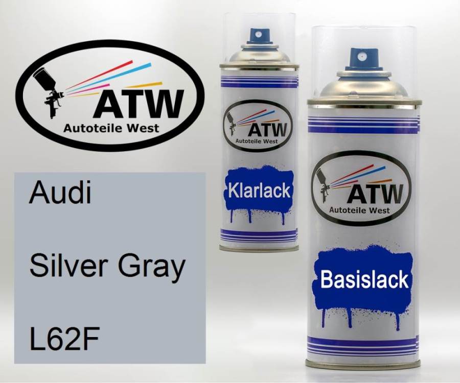 Audi, Silver Gray, L62F: 400ml Sprühdose + 400ml Klarlack - Set, von ATW Autoteile West.